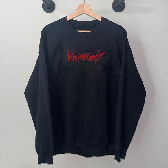 Black Red Monstrosity Death Metal Rock Band Music Hardcore Crewneck Sweatshirt - Picture 1 of 2